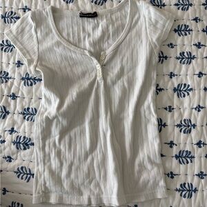 Brandy Melville White Ribbed Short Sleeve Top